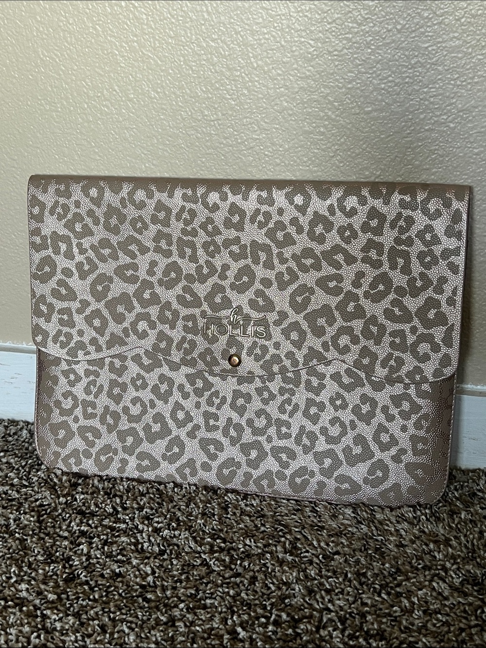 Hollis Leopard-Print Laptop Sleeve in Taupe